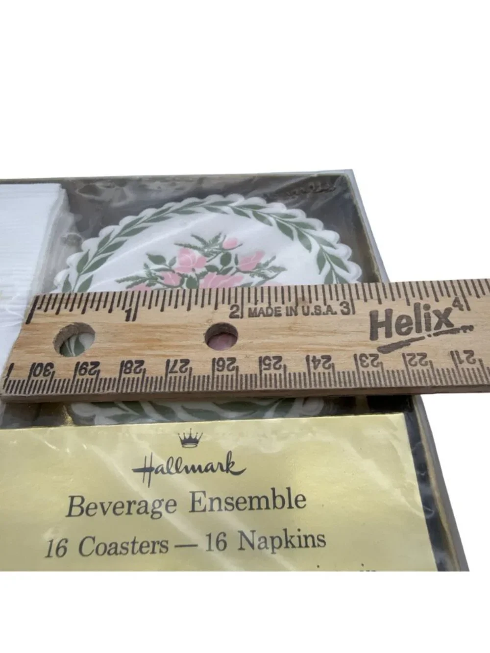 Vtg Hallmark Beverage Ensemble Coasters & Napkins Set Pink Rose Floral NIB